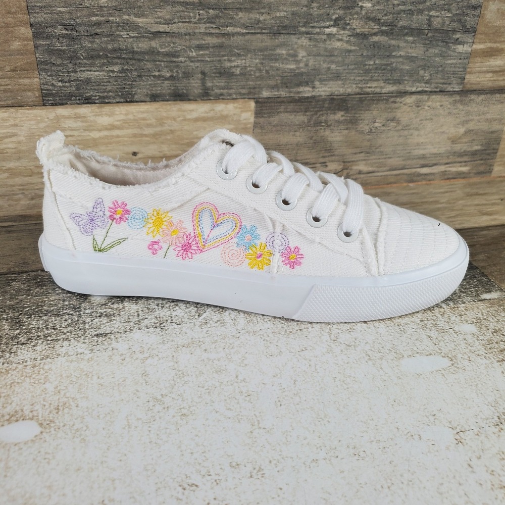 Blowfish Malibu Vivid Girls Shoes Sz 5 M White Canvas Floral Embroidered Sneaker